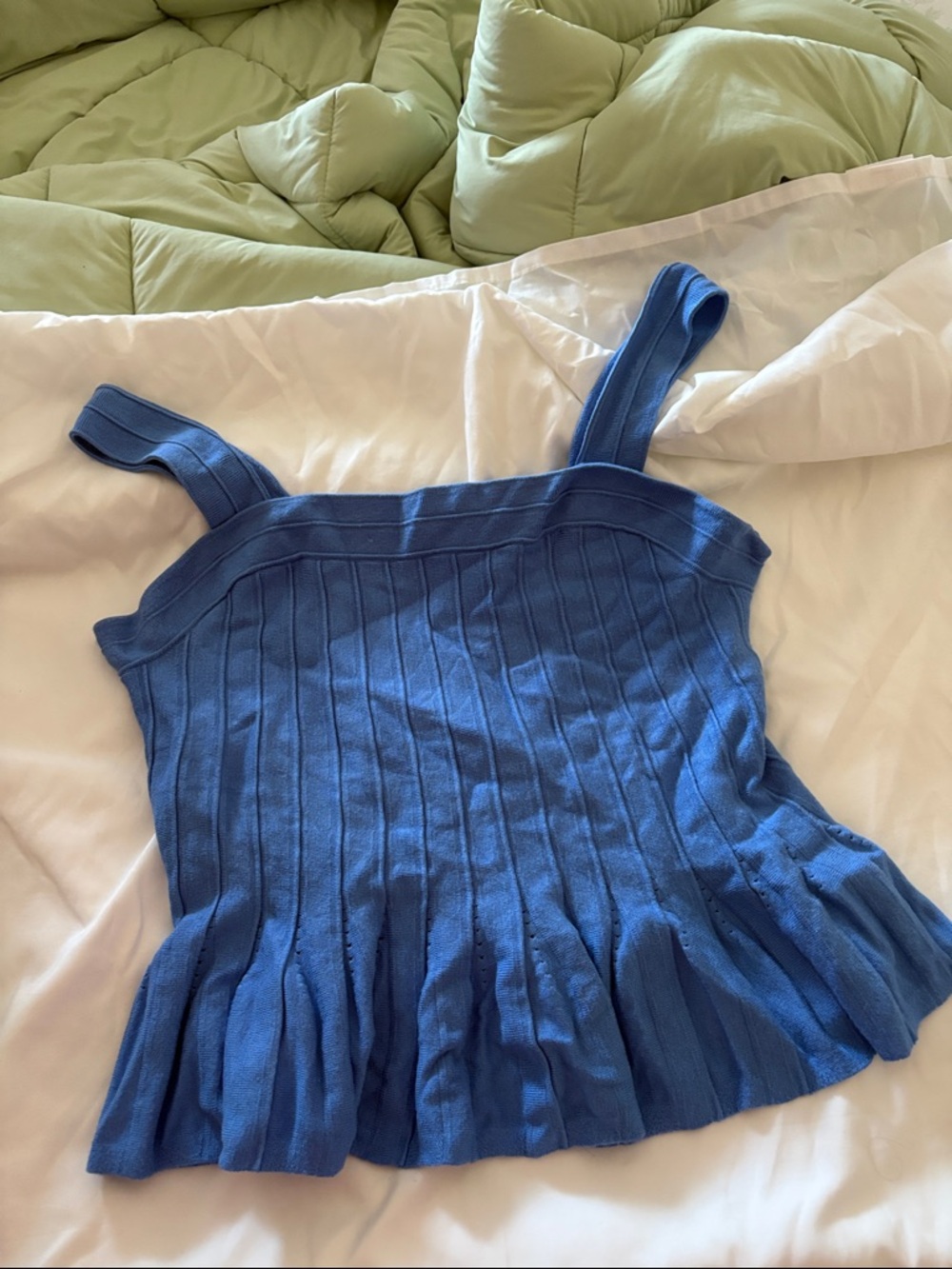Express Blue Ribbed Knit Peplum Tank Top
